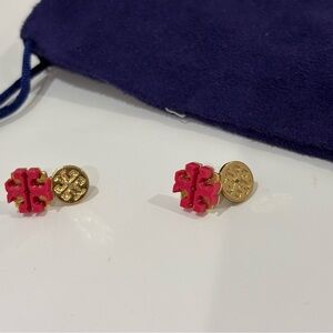 Tory Burch Pink and Gold Stud Earrings
